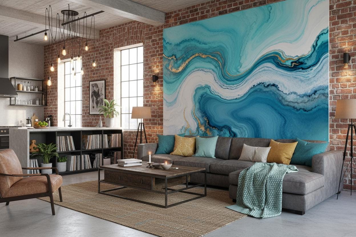 Opulent Teal Gold Agate Marble Wallpaper – lifestyle view, Golden Era Walls