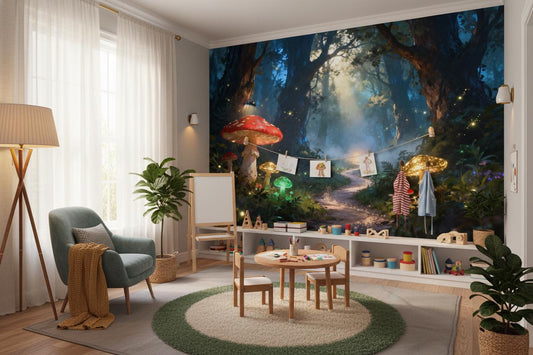 Fairytale Castle Gray Watercolor Wallpaper – lifestyle view, Golden Era Walls