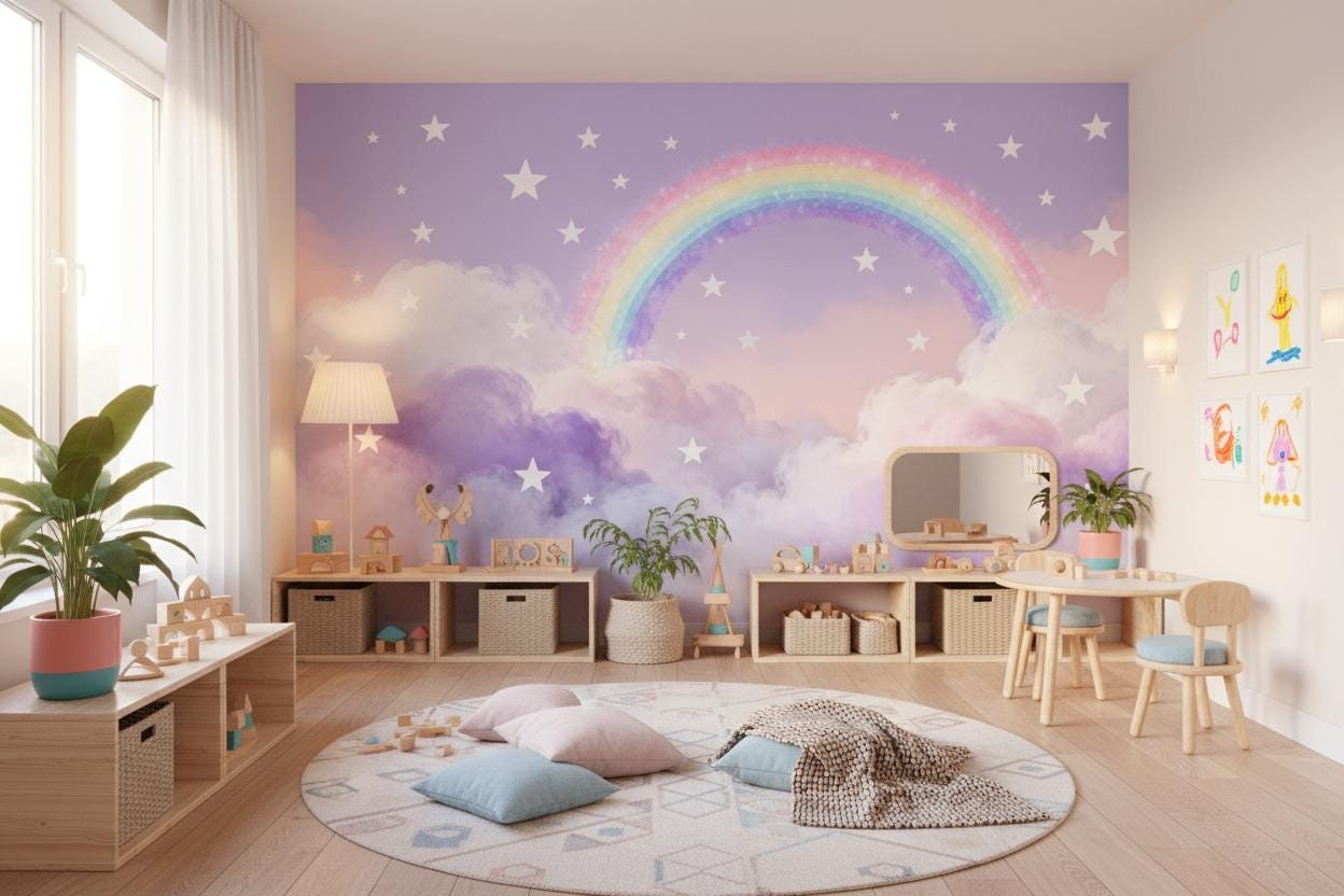Rainbow Stars Pastel Cloud Wallpaper – detail view, Golden Era Walls
