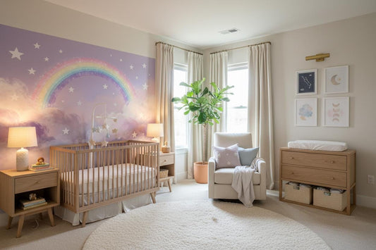 Rainbow Stars Pastel Cloud Wallpaper – lifestyle view, Golden Era Walls