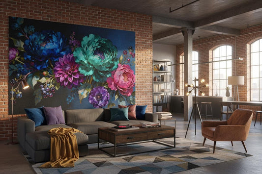 Dark Floral Moody Botanical Floral Wallpaper – detail view, Golden Era Walls