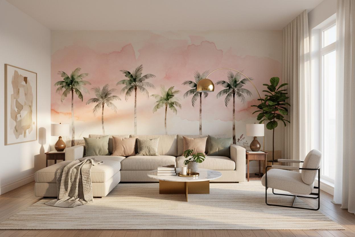 Rainbow Stars Pastel Cloud Tropical Wallpaper – alternate view, Golden Era Walls