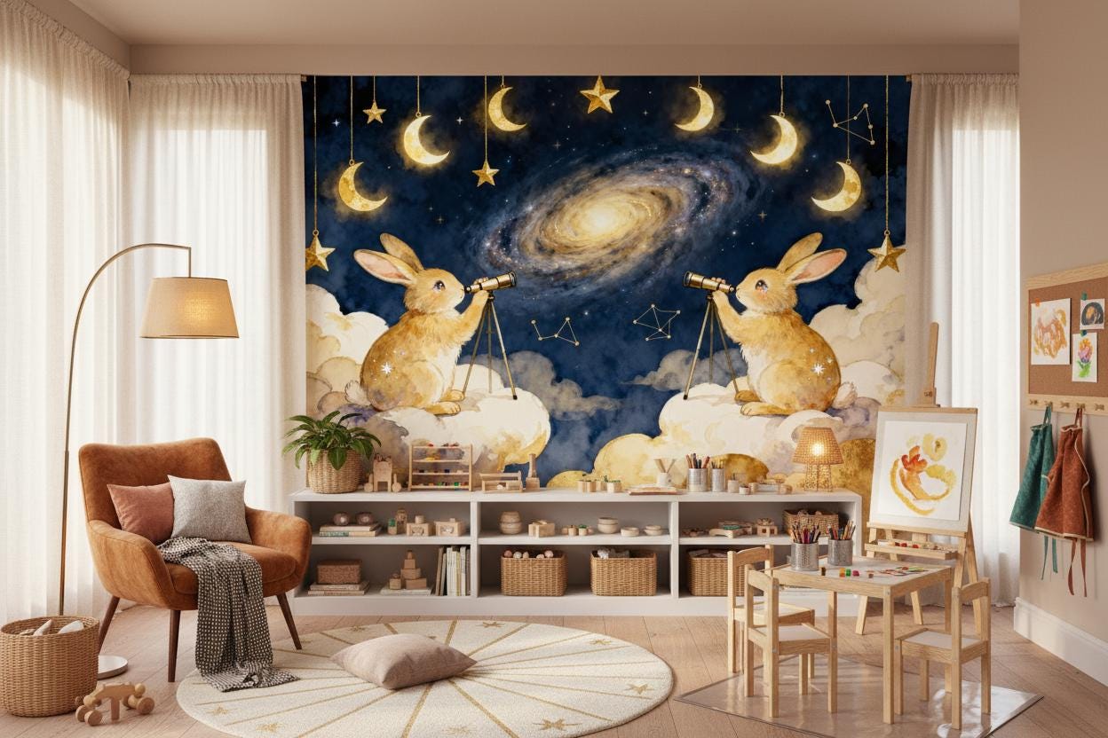 Luxury Navy Gold Celestial Wallpaper – scale reference, Golden Era Walls