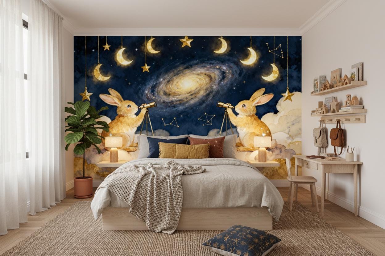 Luxury Navy Gold Celestial Wallpaper – alternate view, Golden Era Walls
