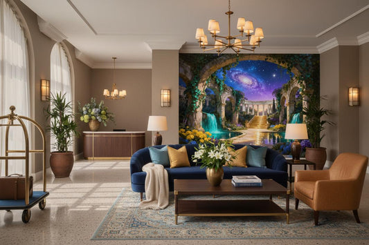 Dreamy Galaxy High End Wallpaper – room setting, Golden Era Walls