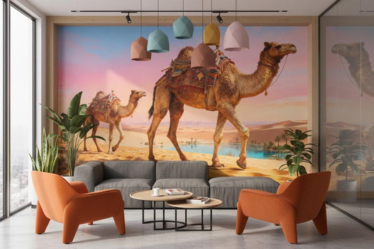 Desert Oasis Pink Blue Wallpaper – detail view, Golden Era Walls