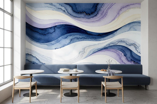 Blue Purple Watercolor Wave Geometric Wallpaper – peel and stick wallpaper mural, Golden Era Walls