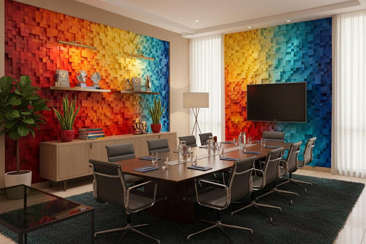 Multicolor Geometric 3D Blocks Geometric Wallpaper – detail view, Golden Era Walls