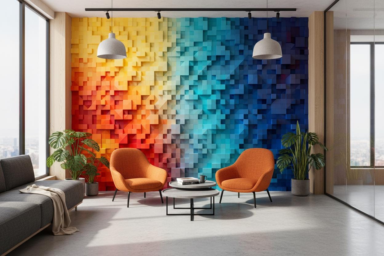 Multicolor Geometric 3D Blocks Geometric Wallpaper – peel and stick wallpaper mural, Golden Era Walls