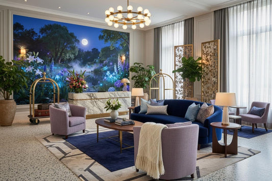 Moonlit Floral Blue Enchanted Floral Wallpaper – detail view, Golden Era Walls