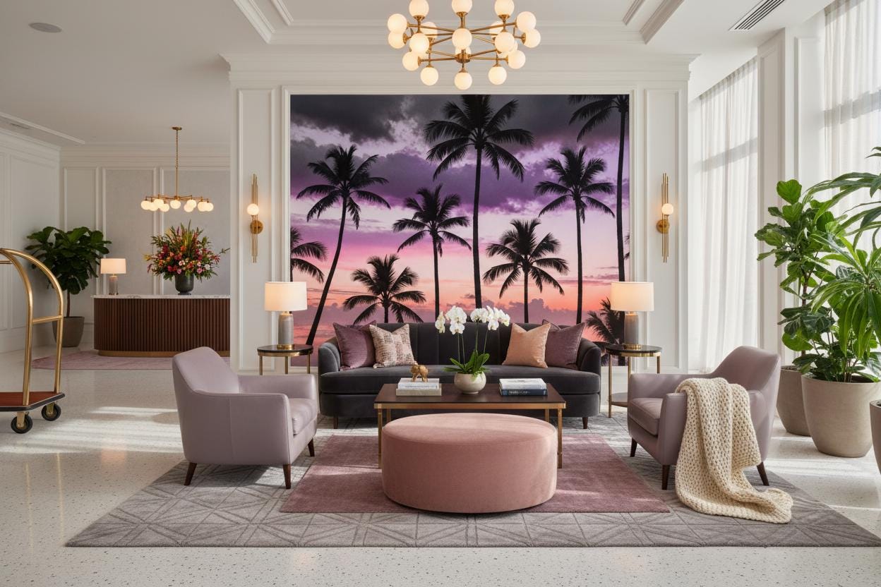 Moody Tropical Palm Tree Tropical Wallpaper – scale reference, Golden Era Walls