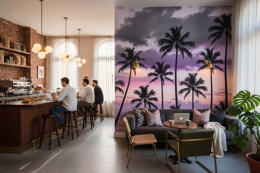 Moody Tropical Palm Tree Tropical Wallpaper – peel and stick wallpaper mural, Golden Era Walls