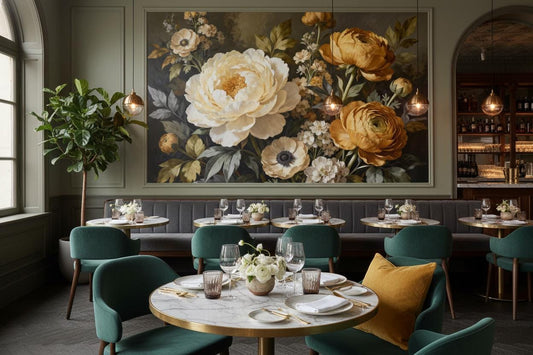 Moody Floral Dark Botanical Floral Wallpaper – detail view, Golden Era Walls