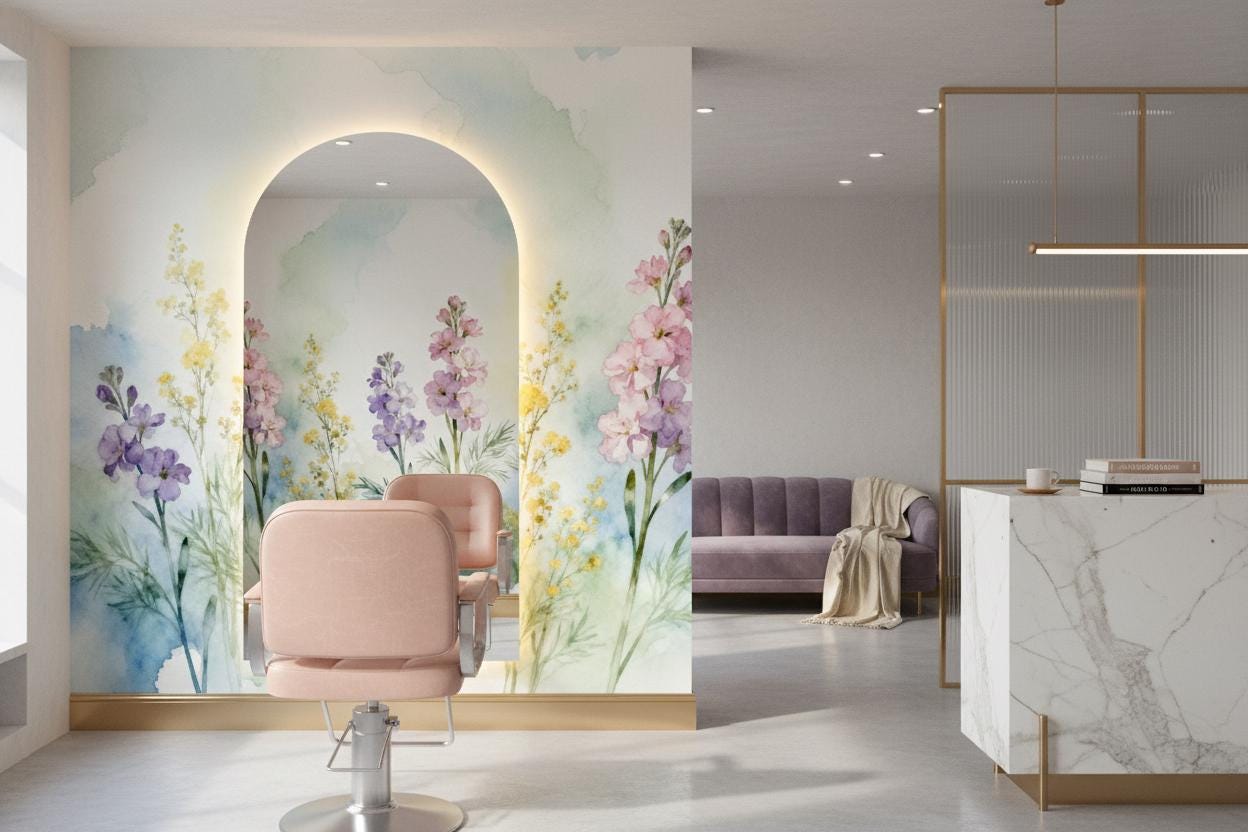 Pastel Watercolor Floral Botanical Floral Wallpaper – detail view, Golden Era Walls