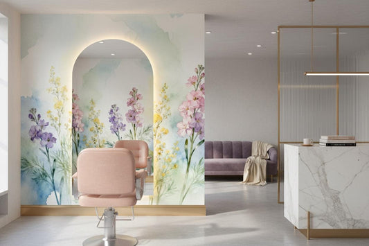 Pastel Watercolor Floral Botanical Floral Wallpaper – detail view, Golden Era Walls