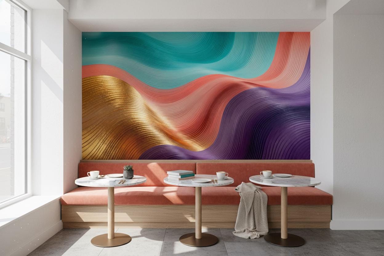Abstract Gold Textured Teal Geometric Wallpaper – peel and stick wallpaper mural, Golden Era Walls