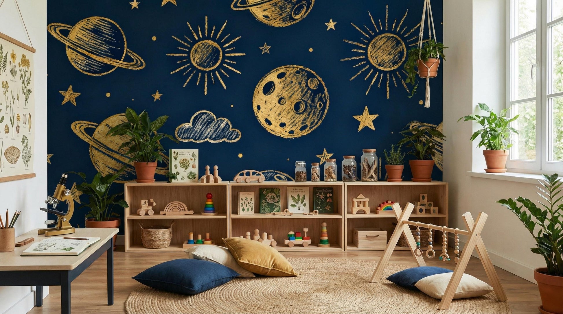 Navy Celestial Gold Space Wallpaper – alternate view, Golden Era Walls