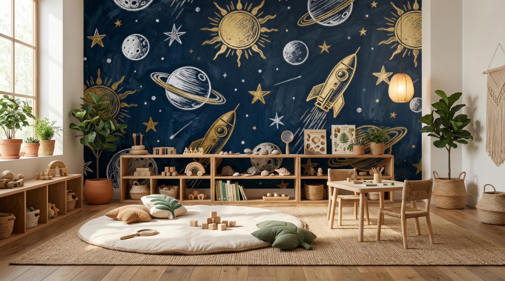 Navy Blue Space Celestial Wallpaper – alternate view, Golden Era Walls