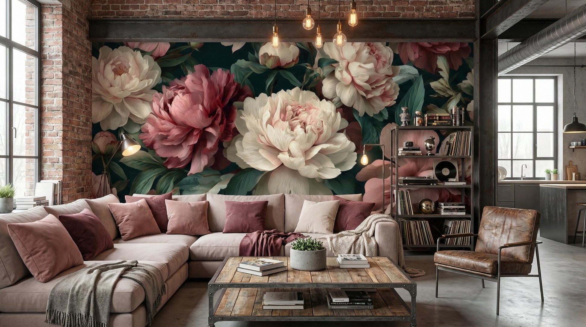 Dark Academia Floral Moody Floral Wallpaper – peel and stick wallpaper mural, Golden Era Walls
