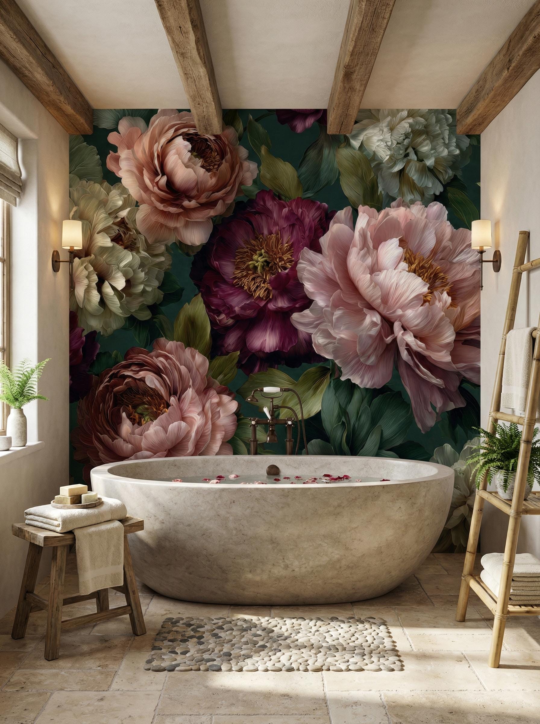 Dark Floral Moody Green Floral Wallpaper – detail view, Golden Era Walls