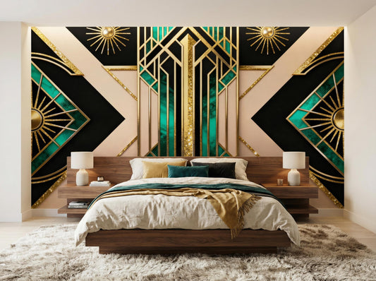 Dark Green Floral Moody Floral Wallpaper – room setting, Golden Era Walls
