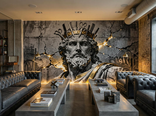 Barber Shop Custom Size Floral Wallpaper – lifestyle view, Golden Era Walls