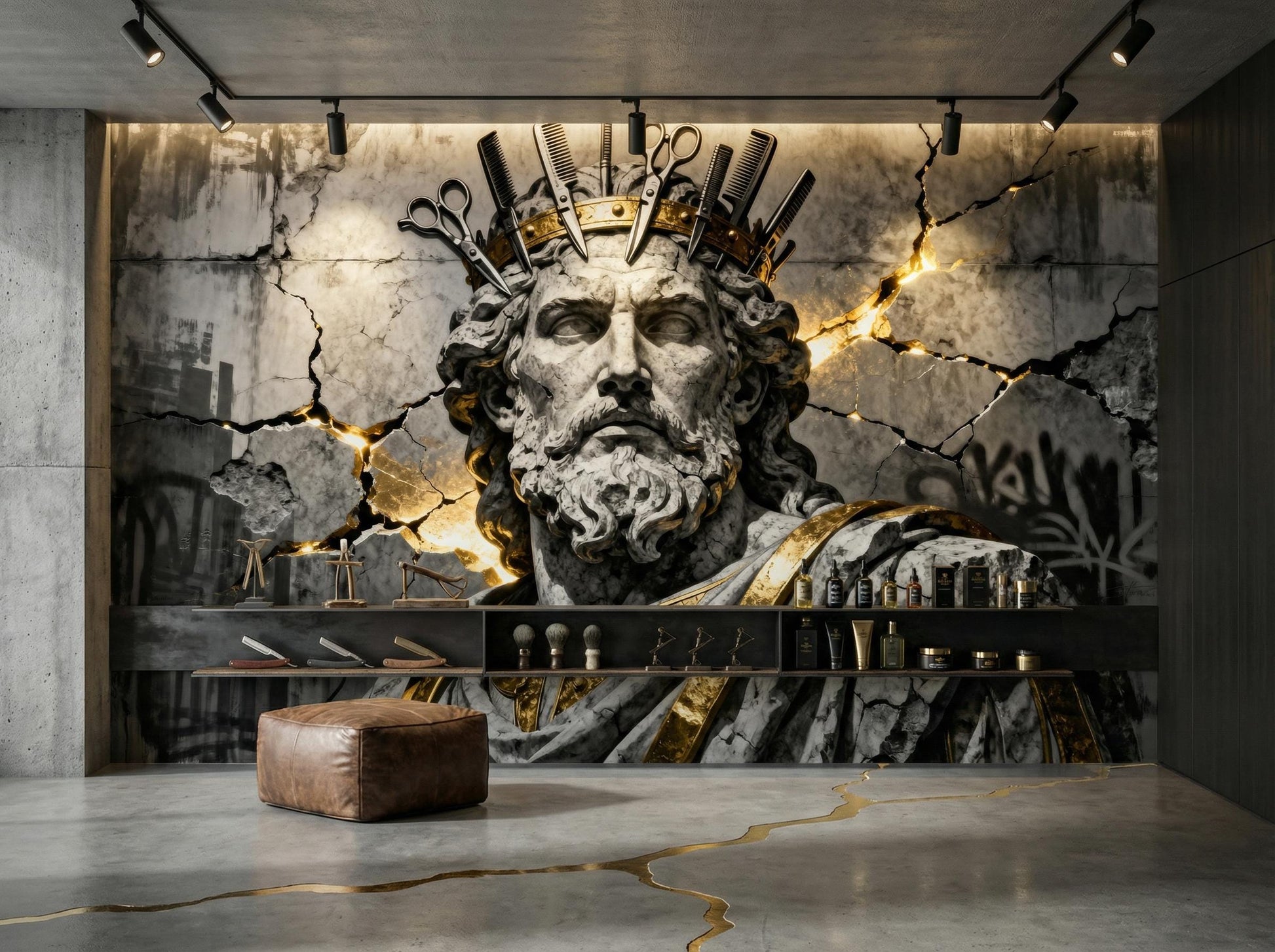 Barber Shop Custom Size Floral Wallpaper – room setting, Golden Era Walls