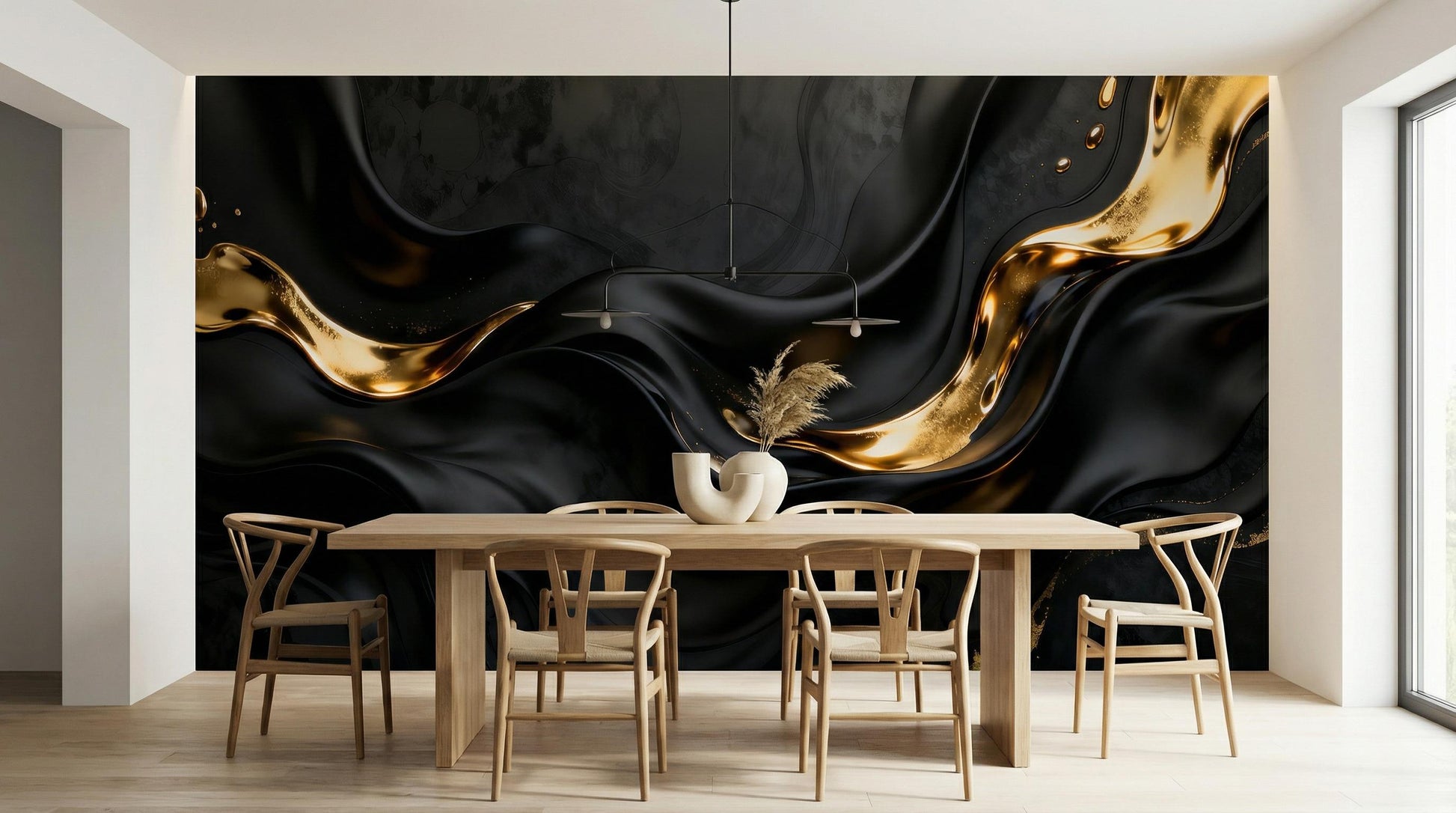 Black Gold Abstract Dark Marble Wallpaper – detail view, Golden Era Walls