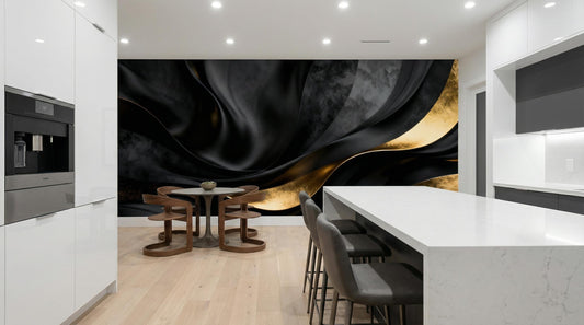 Black Gold Abstract Luxury Marble Wallpaper – detail view, Golden Era Walls
