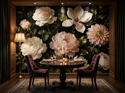 Dark Floral Moody Vintage Floral Wallpaper – detail view, Golden Era Walls