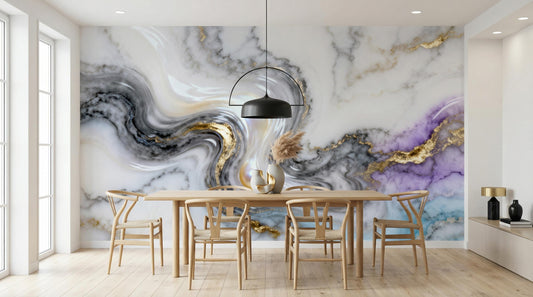 Luxury Marble Gold Purple Marble Wallpaper – room setting, Golden Era Walls