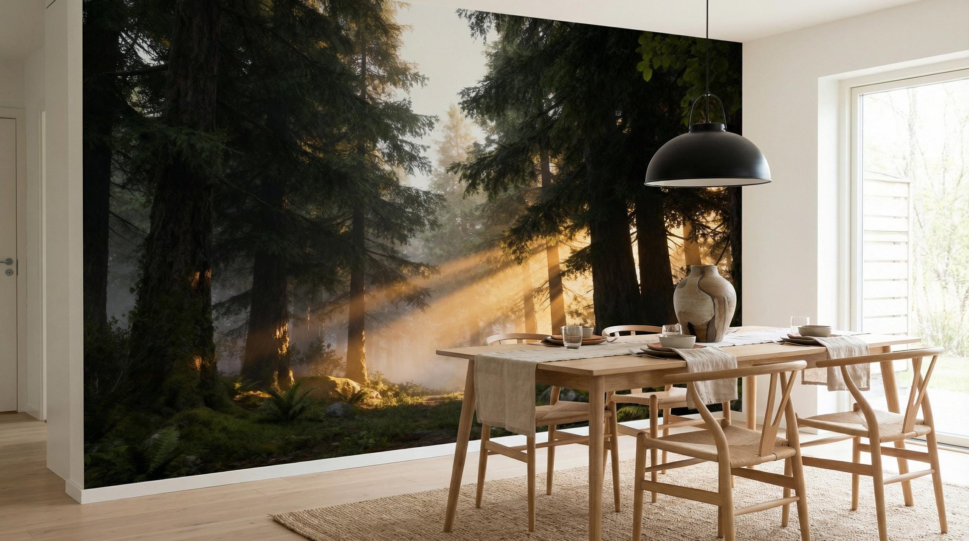 Forest Woodland Decor Biophilic Wallpaper – scale reference, Golden Era Walls