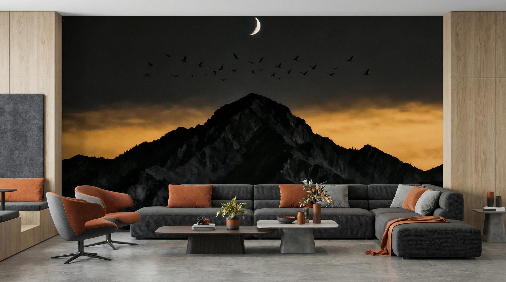Night Sky Mountain Scene Wallpaper – lifestyle view, Golden Era Walls