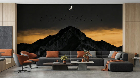 Night Sky Mountain Scene Wallpaper – lifestyle view, Golden Era Walls