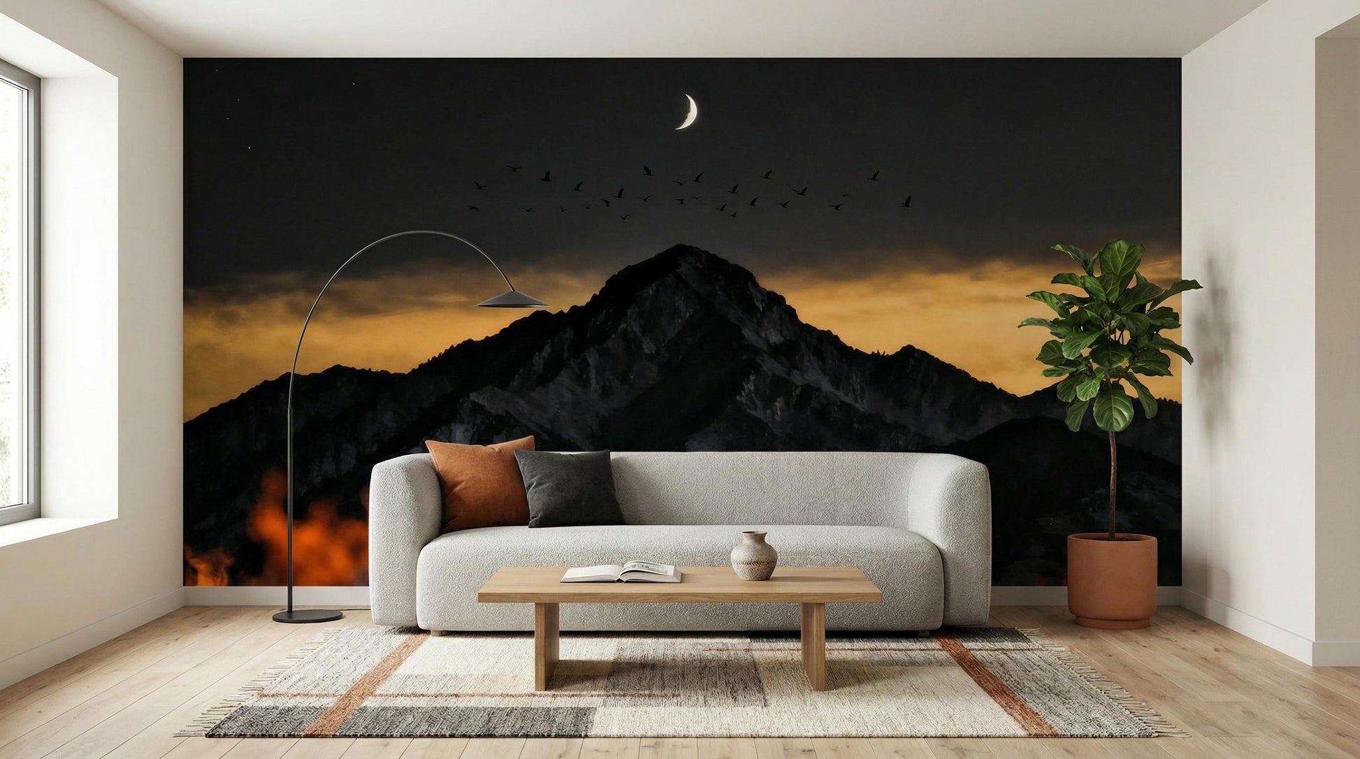 Night Sky Mountain Scene Wallpaper – alternate view, Golden Era Walls