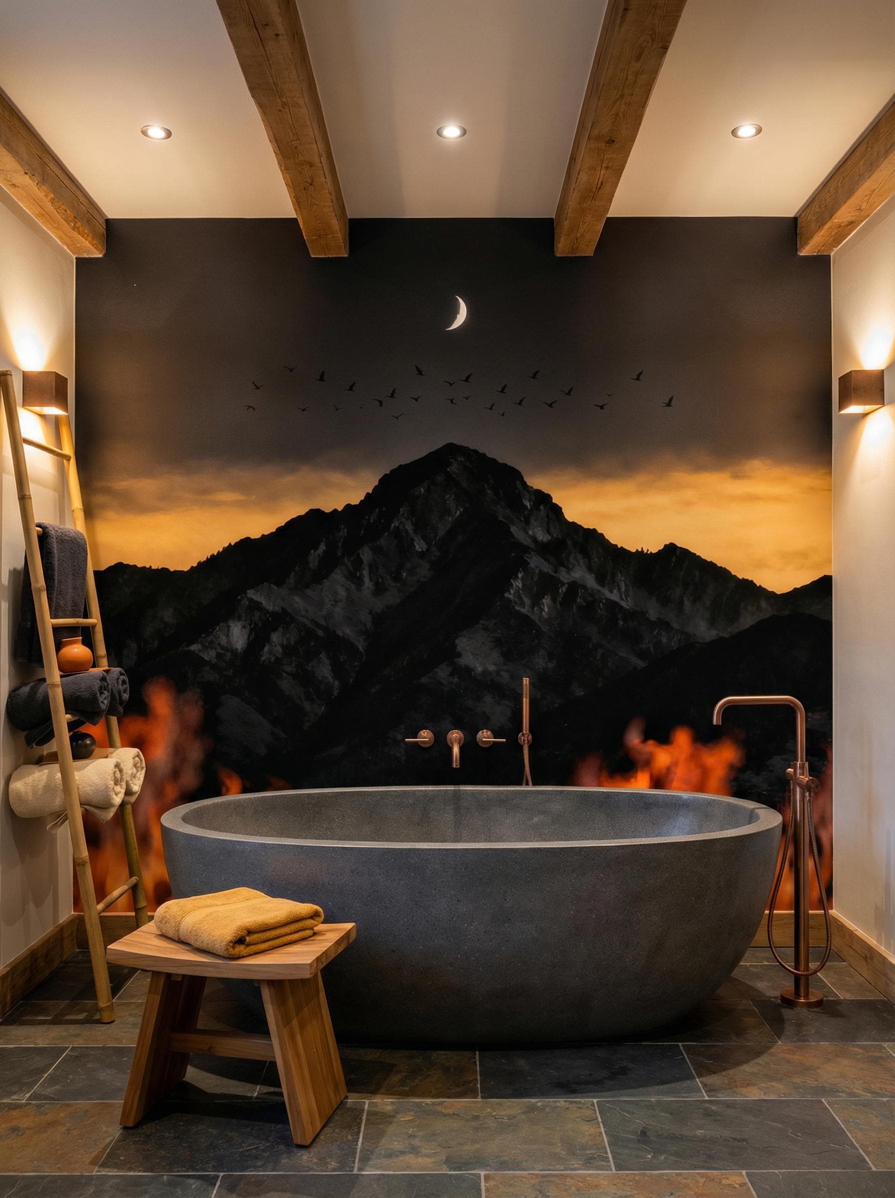 Night Sky Mountain Scene Wallpaper – room setting, Golden Era Walls