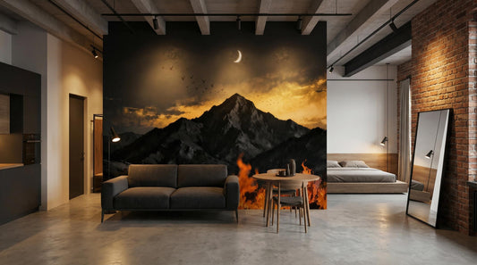 Dramatic Night Sky Warm Wallpaper – room setting, Golden Era Walls