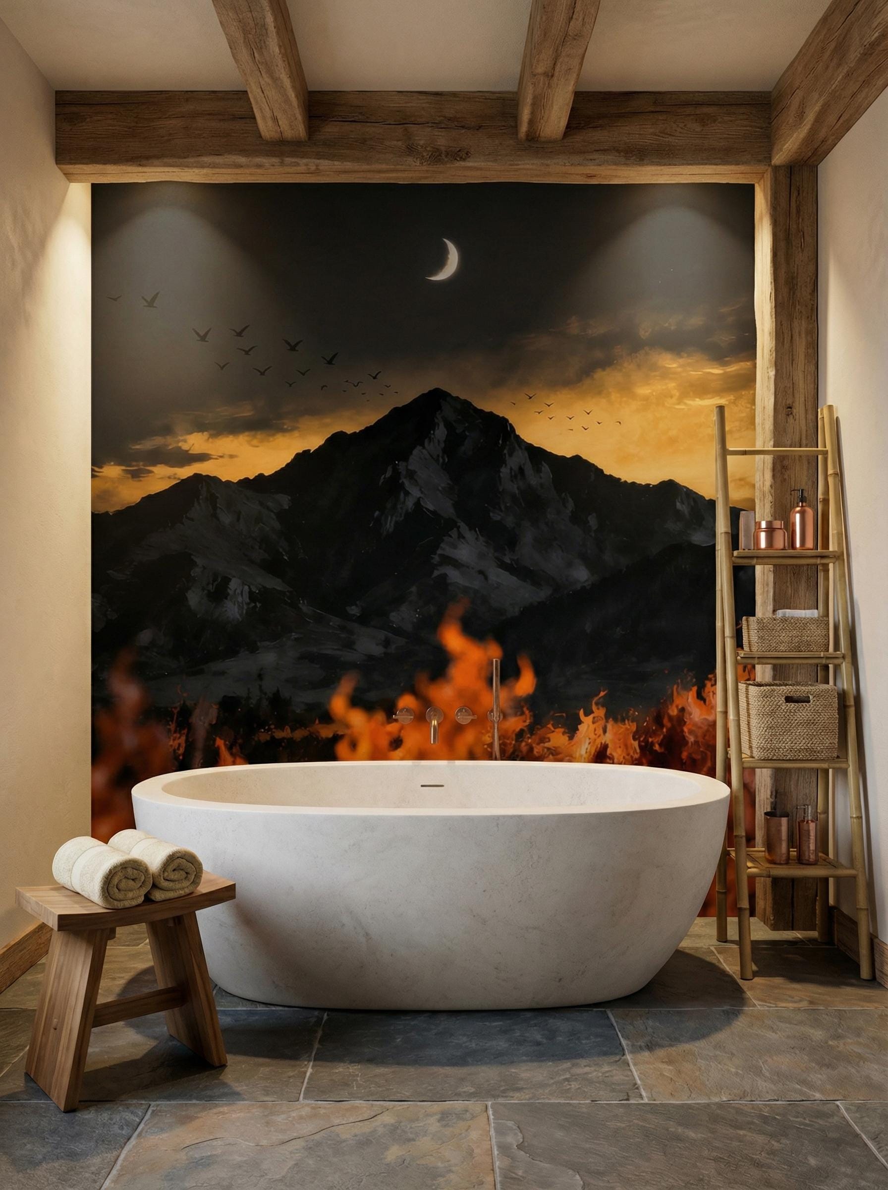 Dramatic Night Sky Warm Wallpaper – lifestyle view, Golden Era Walls