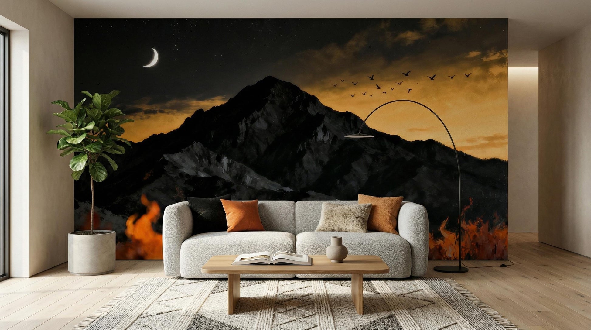 Dramatic Fire Mountain Gothic Wallpaper – alternate view, Golden Era Walls