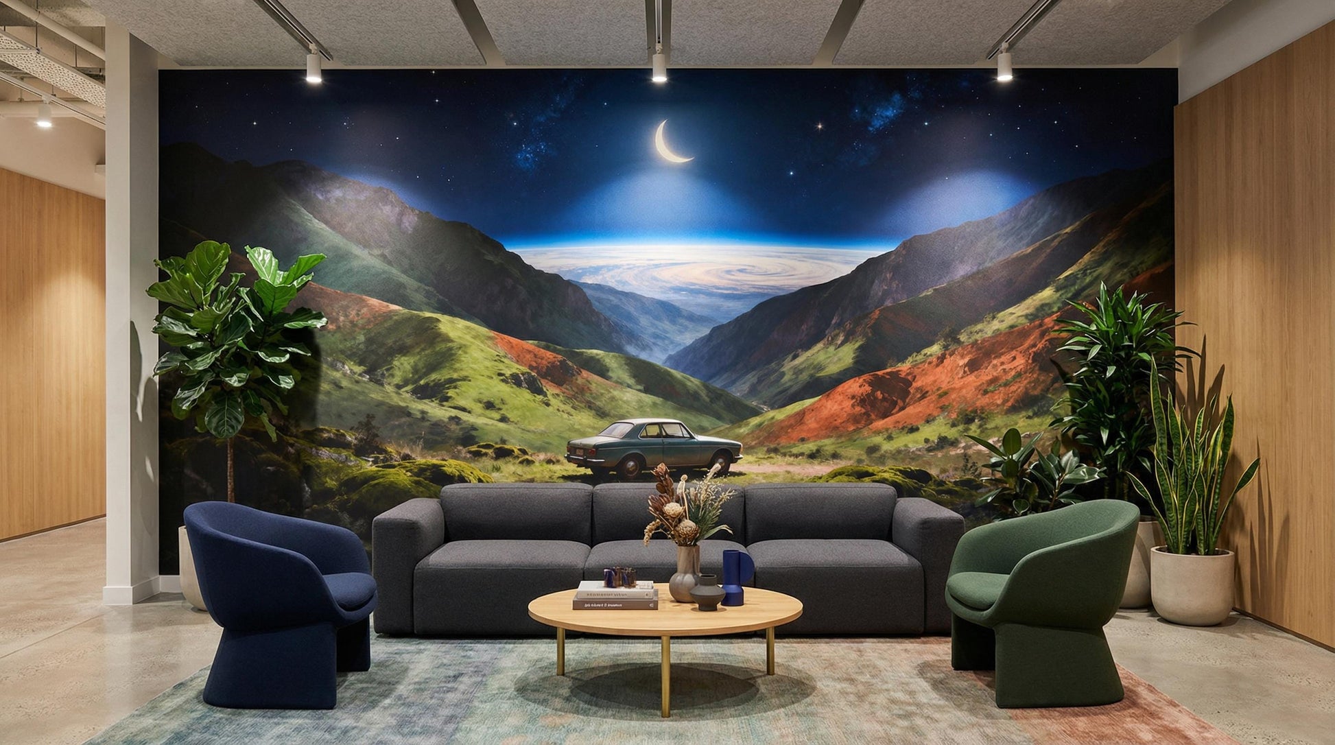 Dreamy Cosmic View Celestial Wallpaper – scale reference, Golden Era Walls