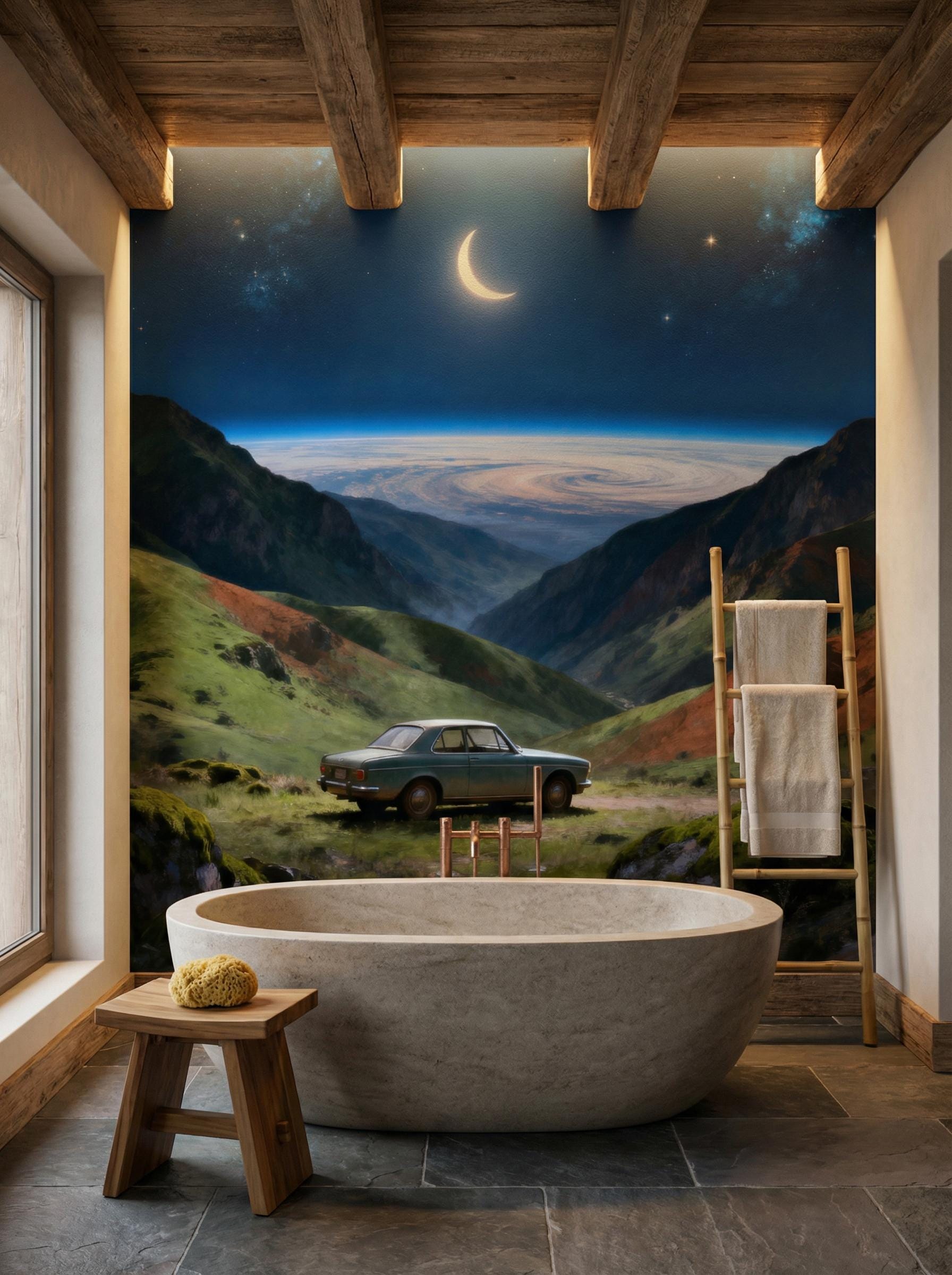Dreamy Cosmic View Celestial Wallpaper – peel and stick wallpaper mural, Golden Era Walls