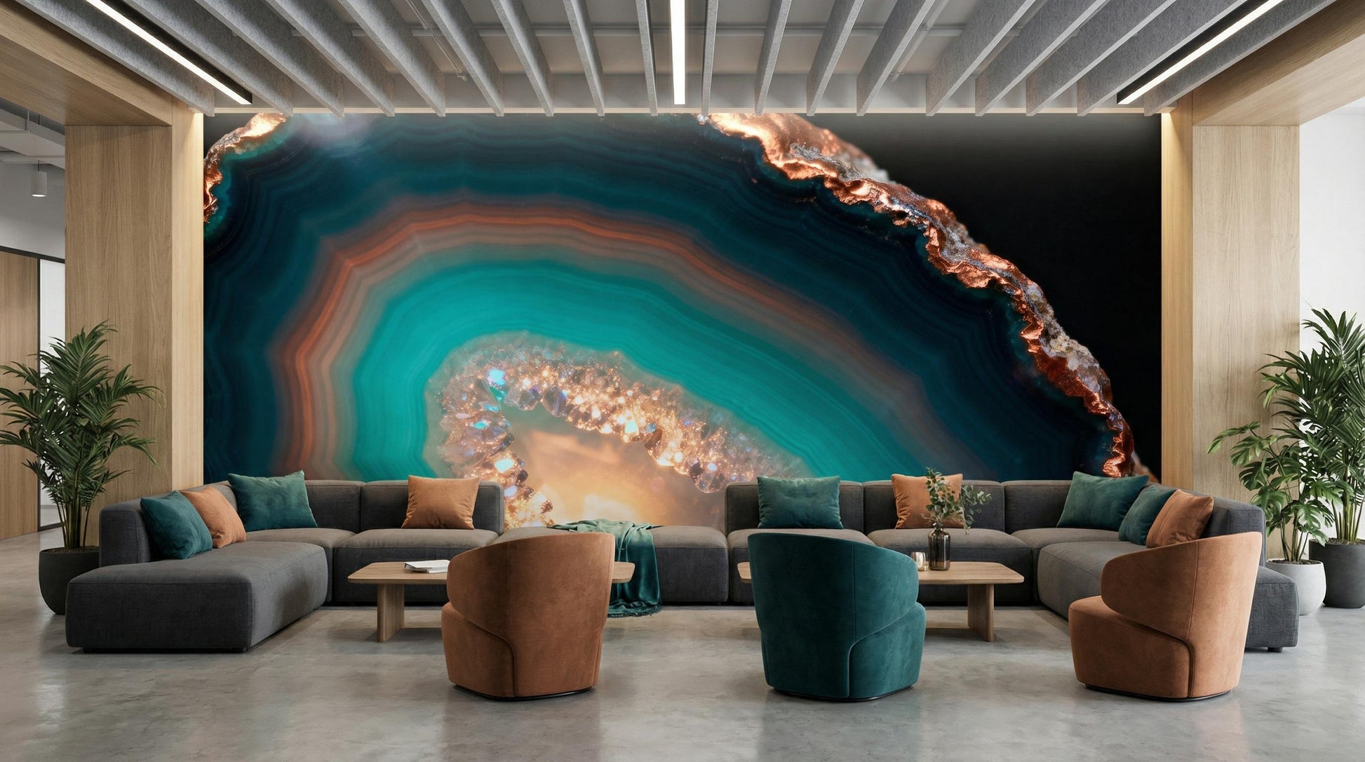 Teal Copper Agate Geode Marble Wallpaper – alternate view, Golden Era Walls