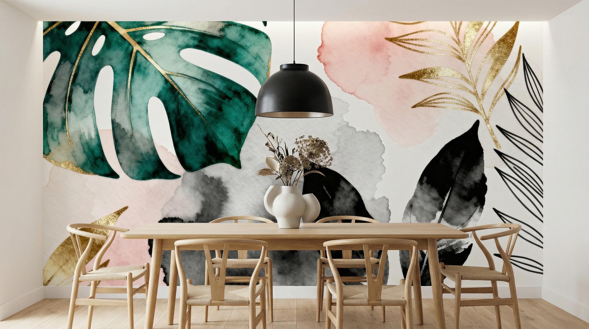 Watercolor Tropical Leaf Green Floral Wallpaper – alternate view, Golden Era Walls