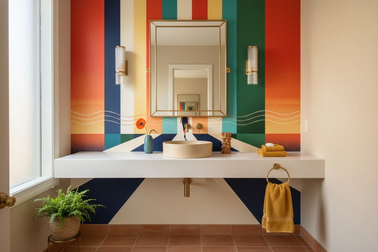 Mid Century Modern Color Geometric Wallpaper – alternate view, Golden Era Walls