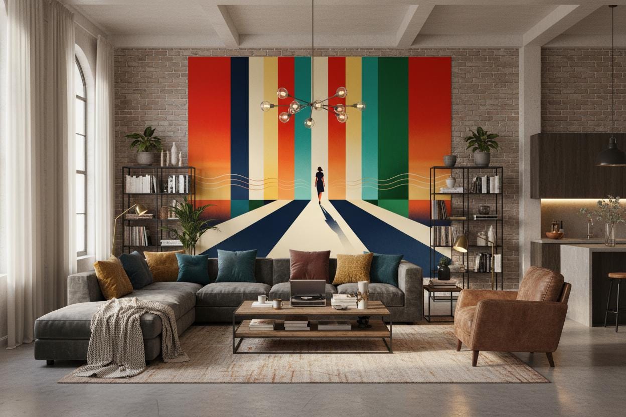 Mid Century Modern Color Geometric Wallpaper – detail view, Golden Era Walls