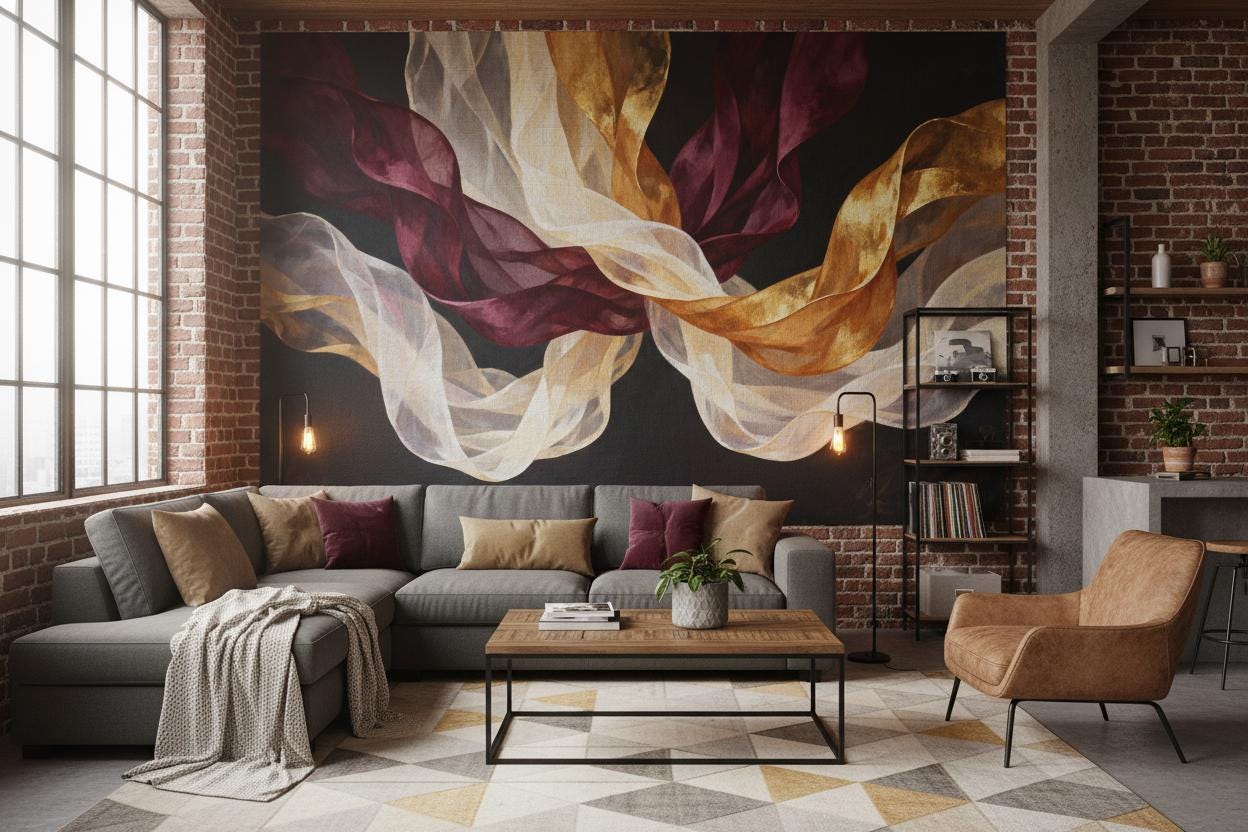 Luxury Abstract Dark Gold Geometric Wallpaper – lifestyle view, Golden Era Walls