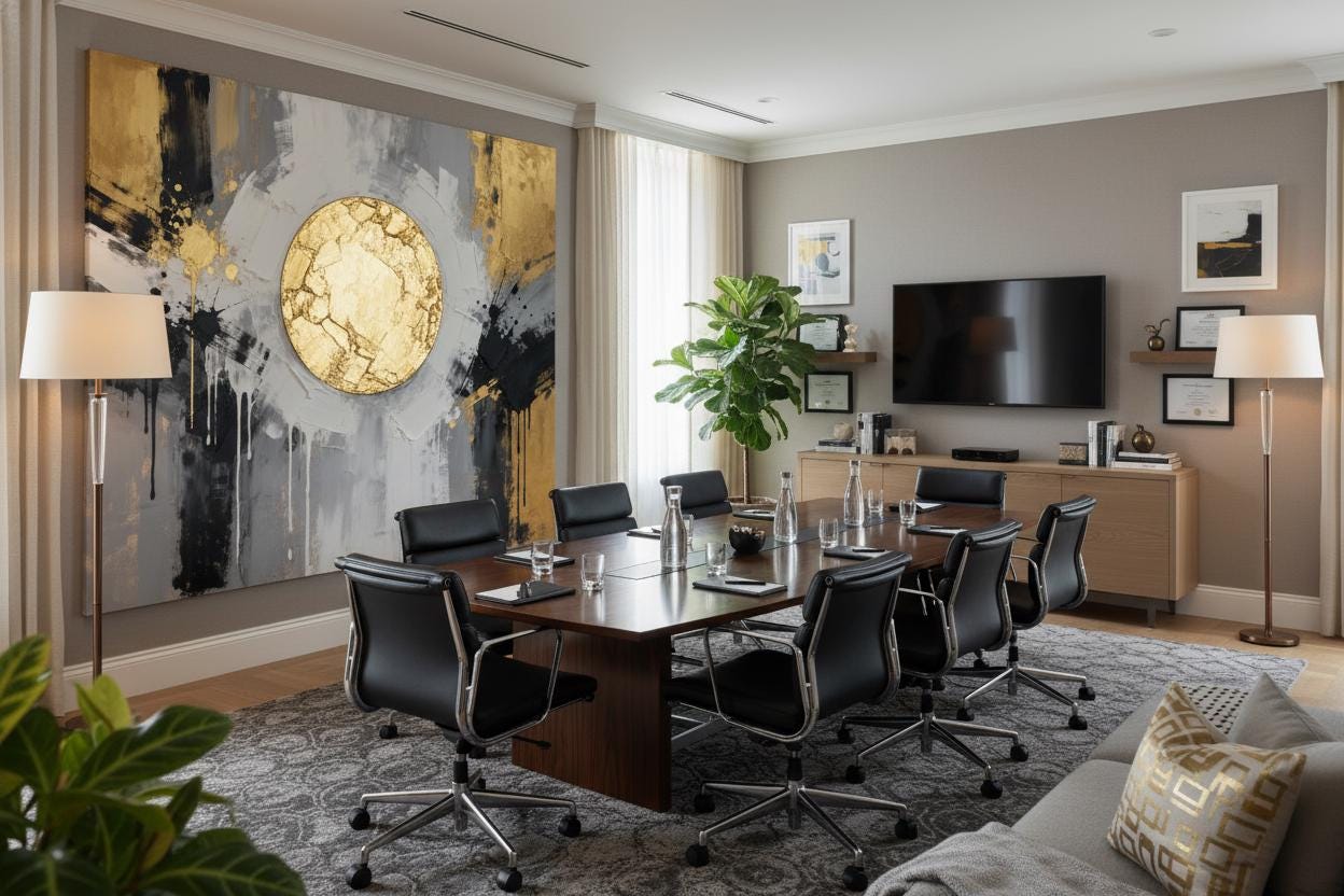 Luxury Abstract Gold Black Geometric Wallpaper – scale reference, Golden Era Walls