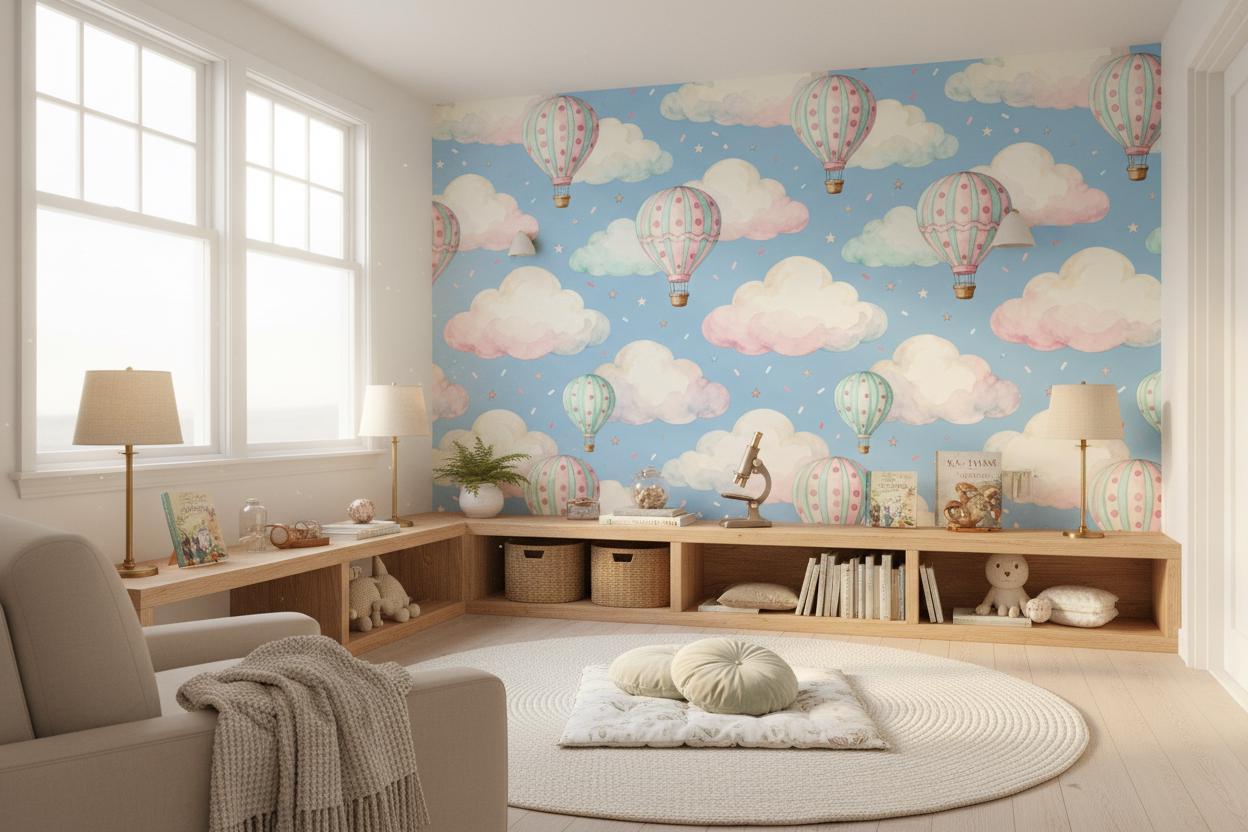 Hot Air Balloon Pastel Wallpaper – detail view, Golden Era Walls