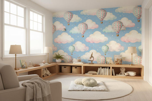 Hot Air Balloon Pastel Wallpaper – detail view, Golden Era Walls