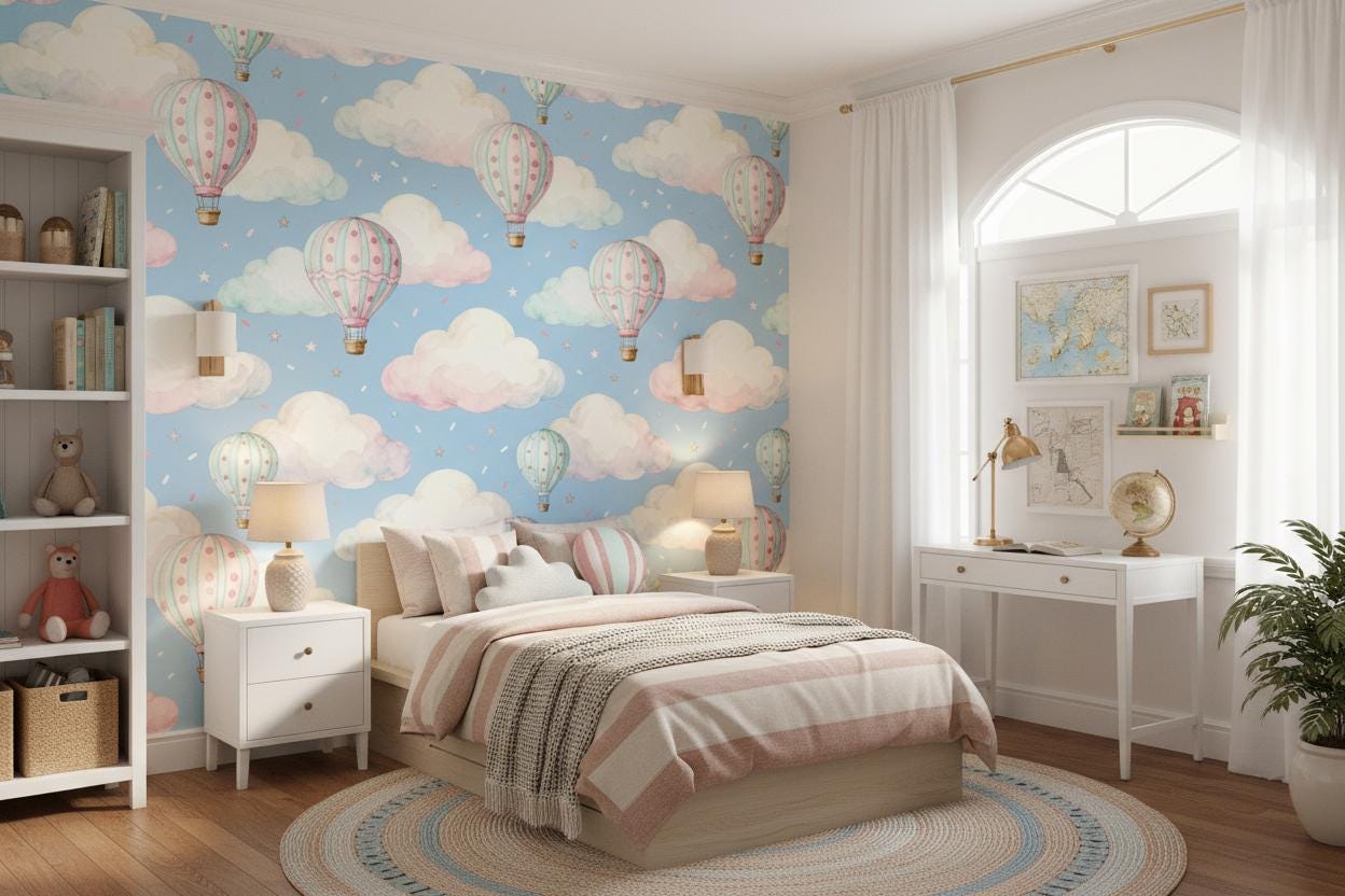 Hot Air Balloon Pastel Wallpaper – scale reference, Golden Era Walls